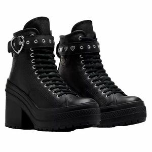 Converse Chuck 70 De Luxe Heel Leather Shoe - Black Monochrome Limited Edition